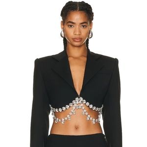 AREA Draped Crystal Cropped Blazer